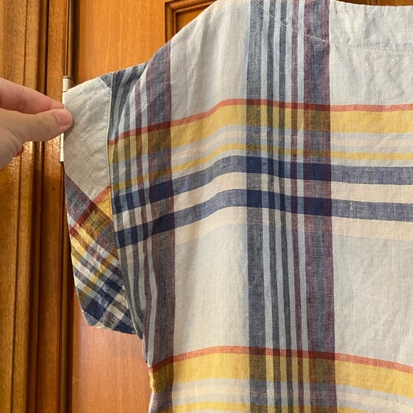 LL Bean Signature 100% Linen Top M Plaid Beach Lightweight Tie Summer Sleeveless - Picture 6 of 8